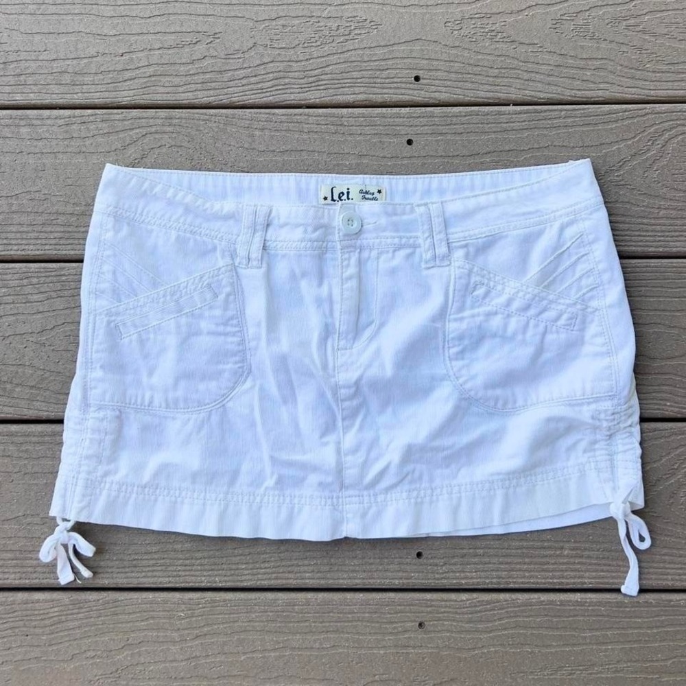 Vintage Y2K L.e.i. White Corduroy Cargo Mini Skirt Low Rise Size 11 Boho Preppy